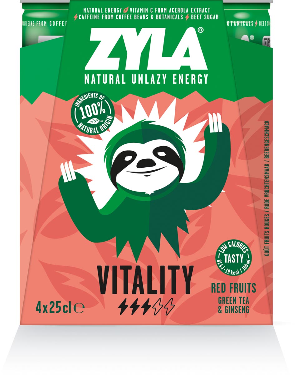 Zyla energiedrank Vitality, rode vruchten, blik van 25 cl, pak van 4 stuks afbeelding
