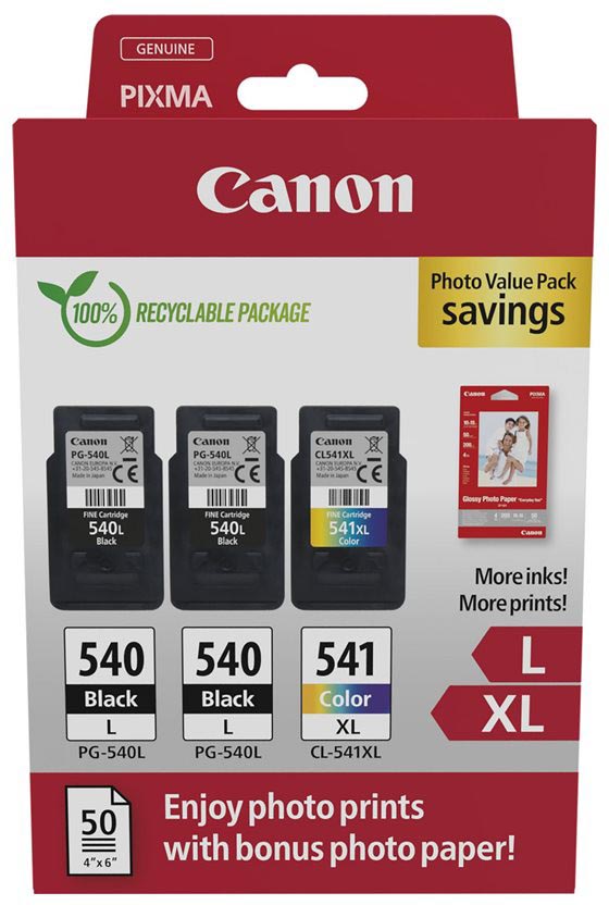 Canon photo value pack 2 x PG-540L + 1 x CL-541XL 300 400 pagina&apos;s OEM 5224B015 4 kleuren