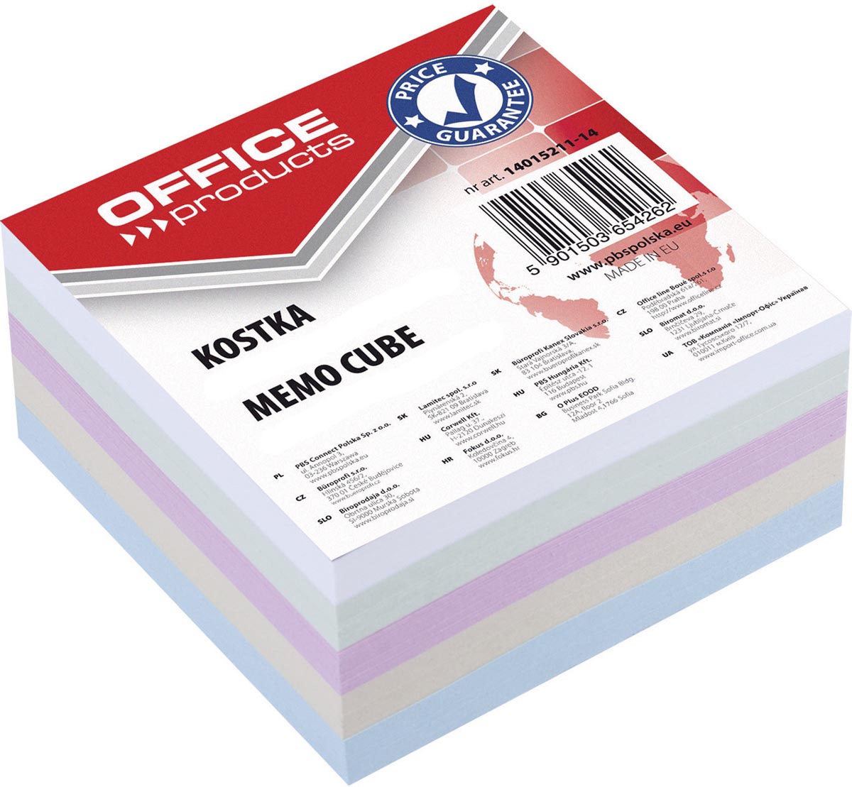 Office Products vulling memokubus, 8,5 x 8,5 x 4 cm, geassorteerde kleuren