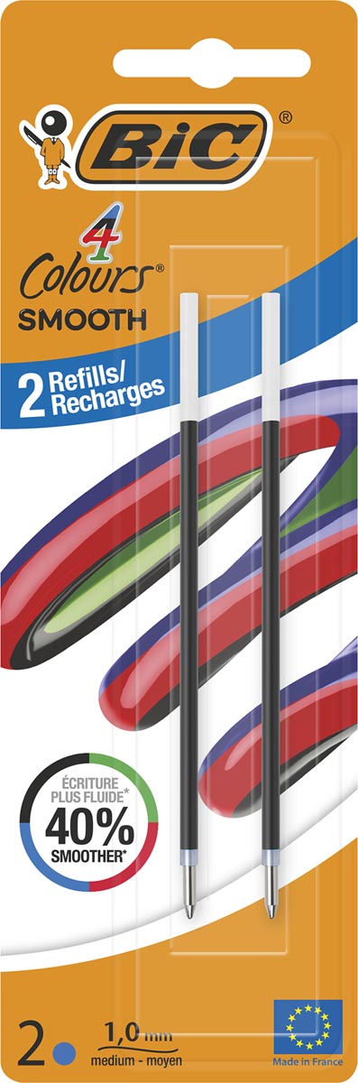 BIC vulling voor balpen 4 Colours Smooth, medium, blister van 2 stuks, blauw afbeelding