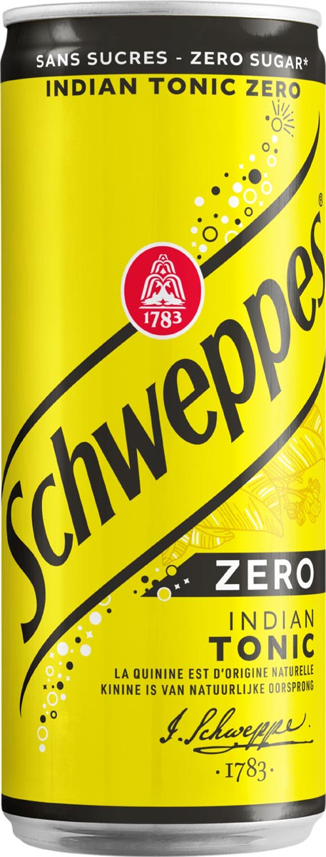 Schweppes Indian Tonic Zero frisdrank, blikje van 33 cl, pak van 24 stuks