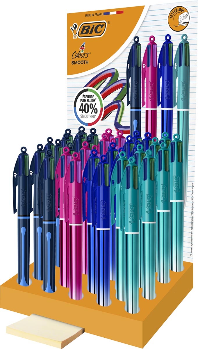 Bic Colours Smooth Drop/Gradiant 4-kleurenbalpen, medium, display van 36 stuks
