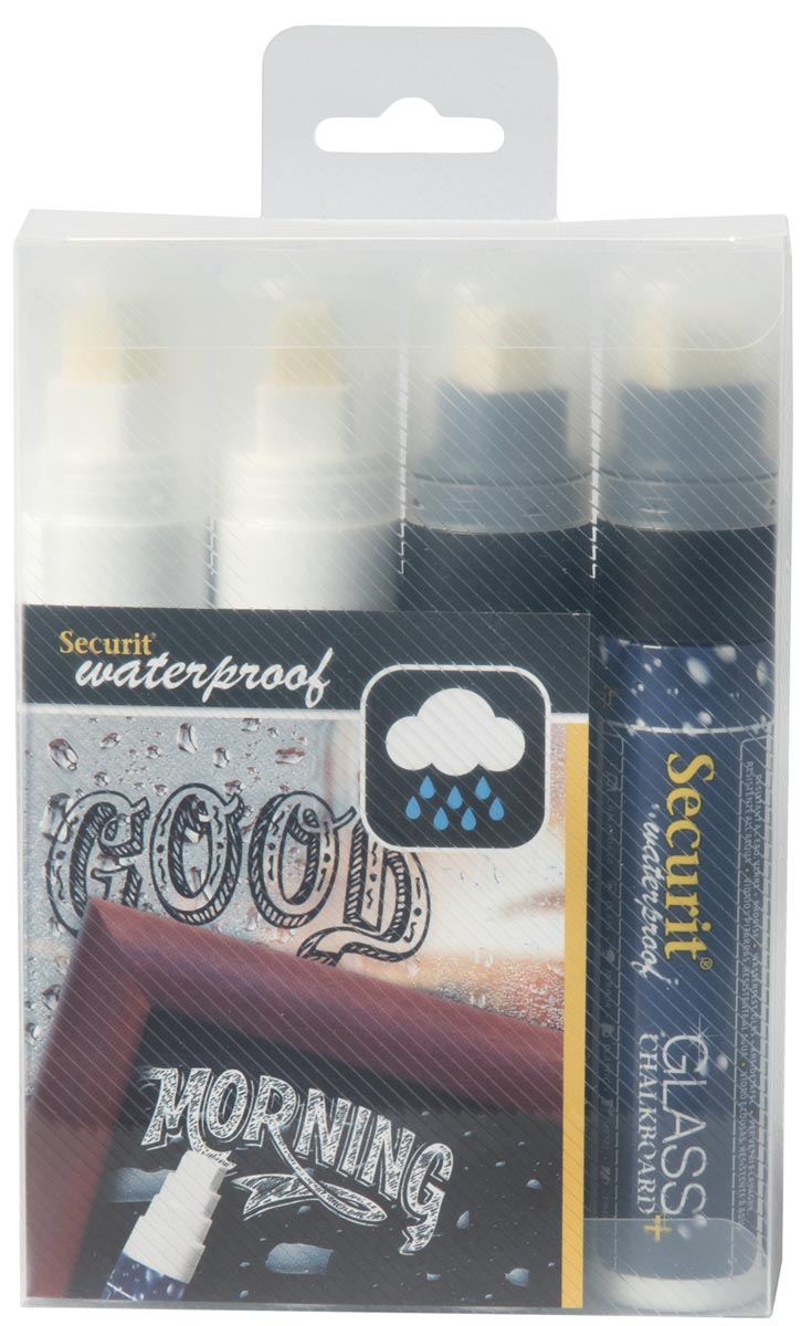 Securit Waterproof krijtmarker large zwart/wit, blister met 4 stuks