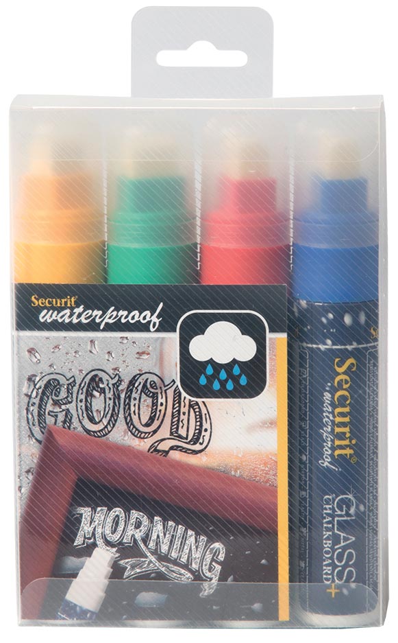 Securit Waterproof krijtmarker large, etui met 4 stuks in geassorteerde kleuren afbeelding