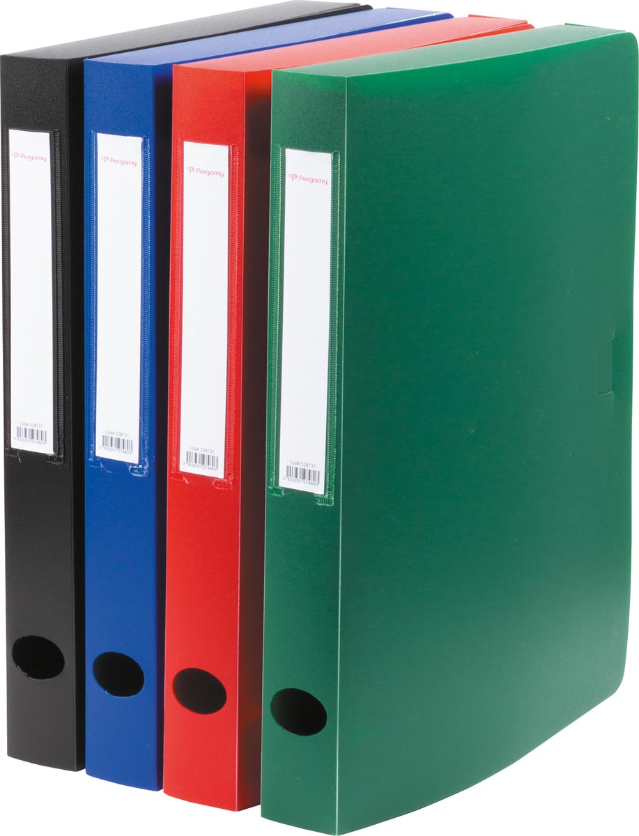 Pergamy elastobox, voor ft A4, uit PP van 700 micron, rug van 4 cm, in geassorteerde kleuren