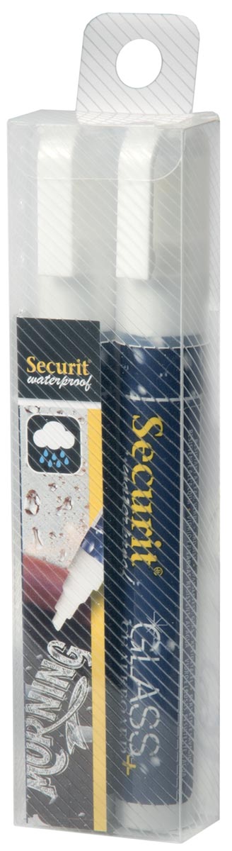 Securit Waterproof krijtmarker medium wit, blister met 2 stuks afbeelding