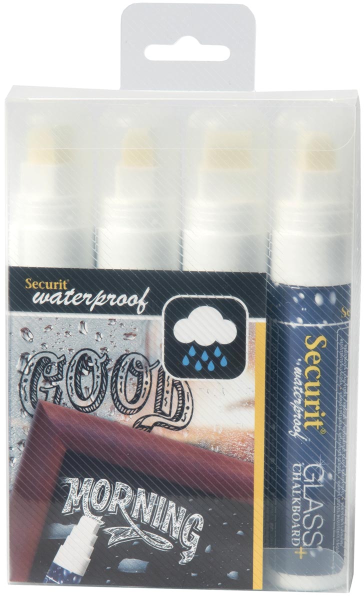 Securit Waterproof krijtmarker large wit, blister met 4 stuks afbeelding