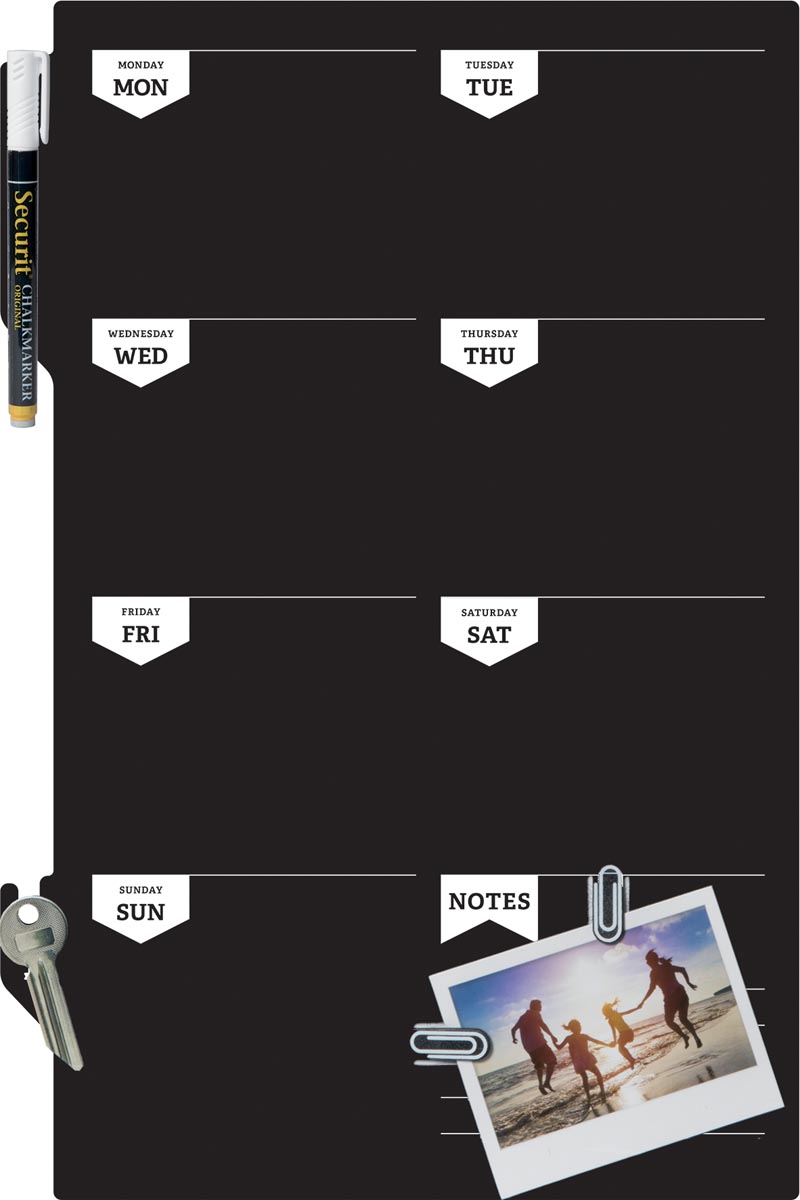 Securit Silhouette krijtbord voor aan de muur, weekplanner
