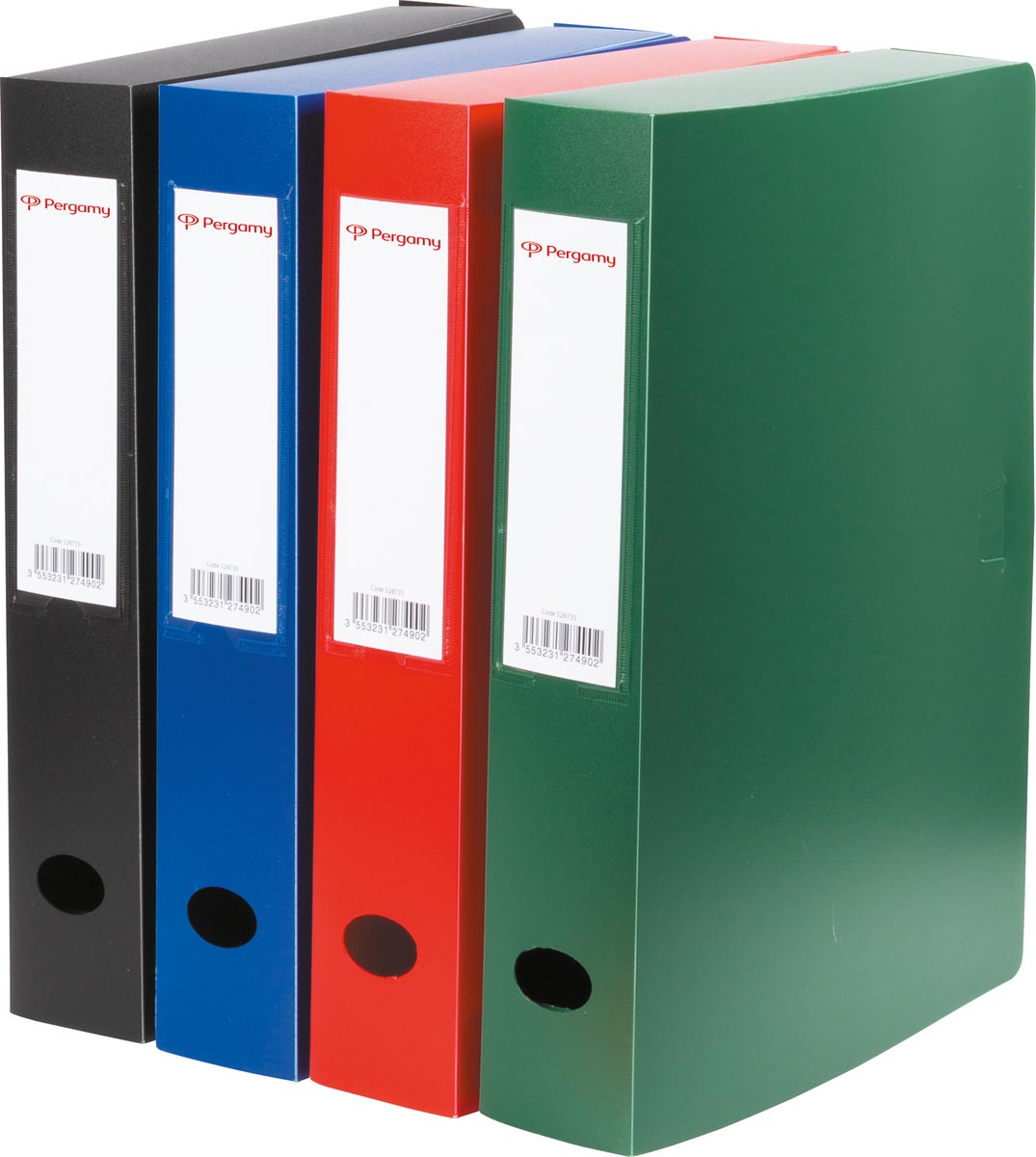 Pergamy elastobox, voor ft A4, uit PP van 700 micron, rug van 6 cm, in geassorteerde kleuren