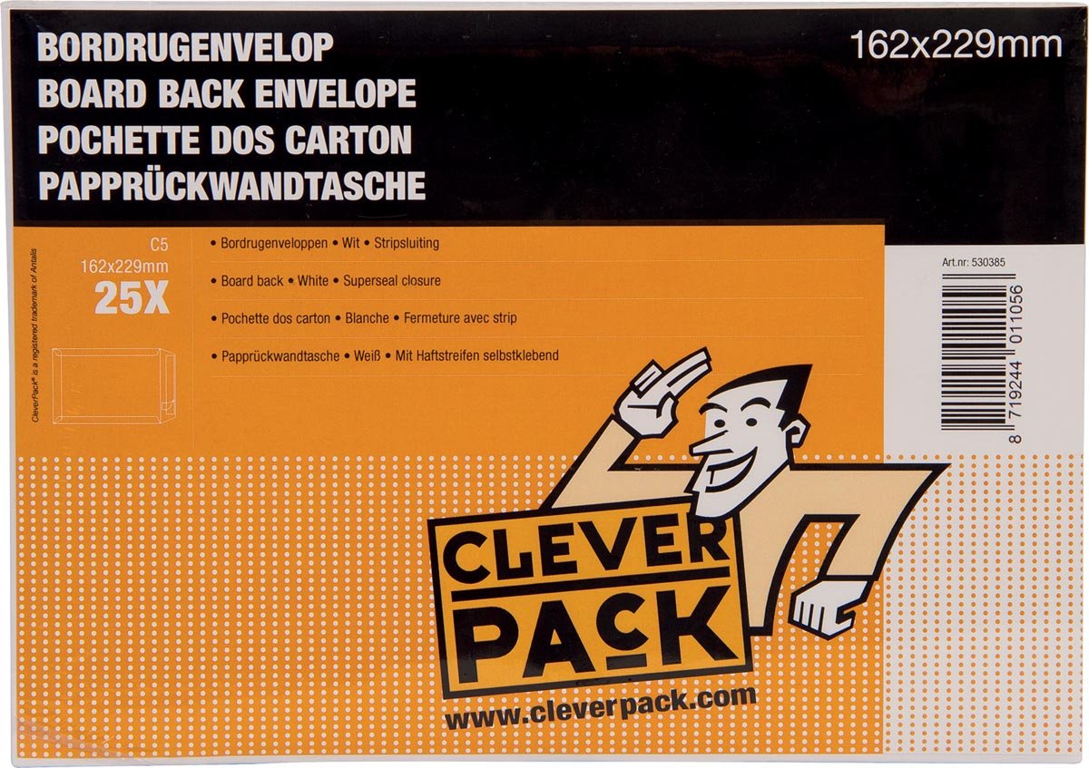 Cleverpack bordrugenveloppen, ft 162 x 229 mm, met stripsluiting, wit, pak van 25 stuks afbeelding