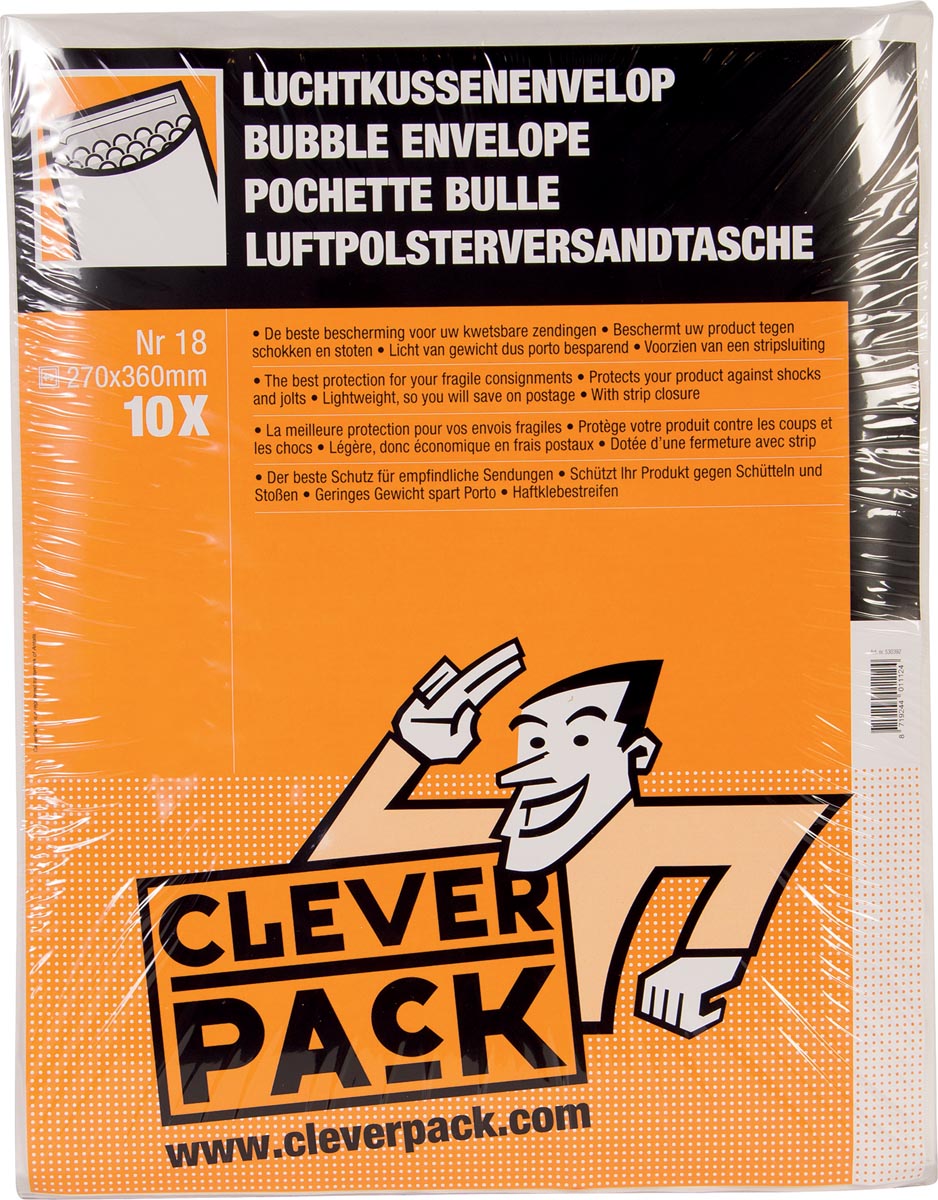 Cleverpack luchtkussenenveloppen, ft 270 x 360 mm, met stripsluiting, wit, pak van 10 stuks afbeelding