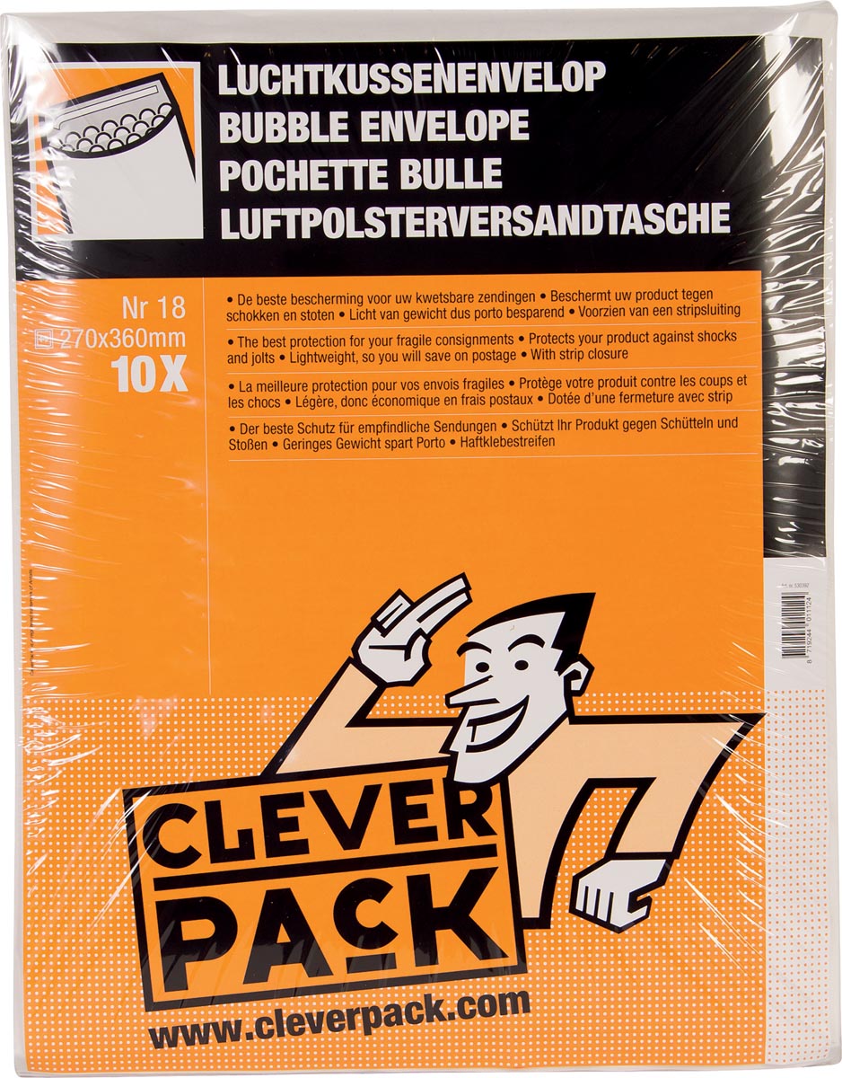 Cleverpack luchtkussenenveloppen, ft 270 x 360 mm, met stripsluiting, wit, pak van 10 stuks