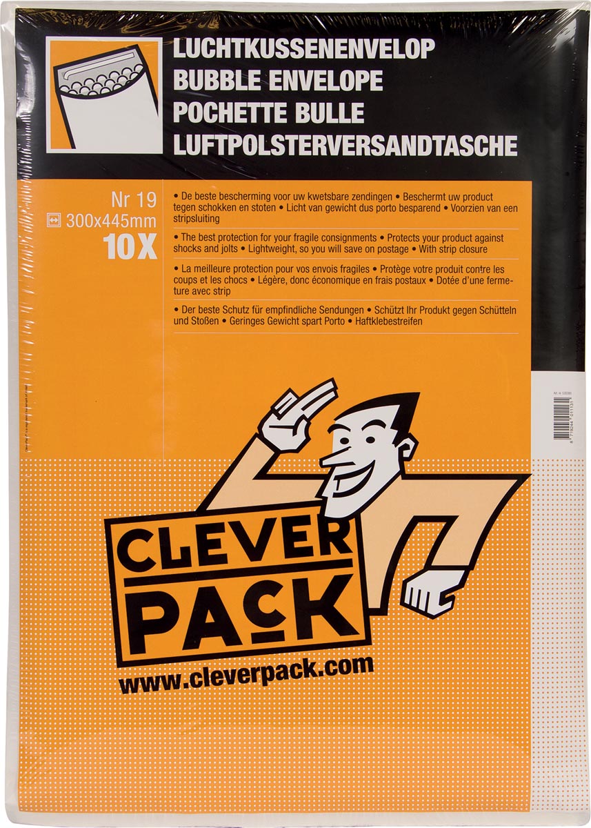 Cleverpack luchtkussenenveloppen, ft 300 x 445 mm, met stripsluiting, wit, pak van 10 stuks afbeelding