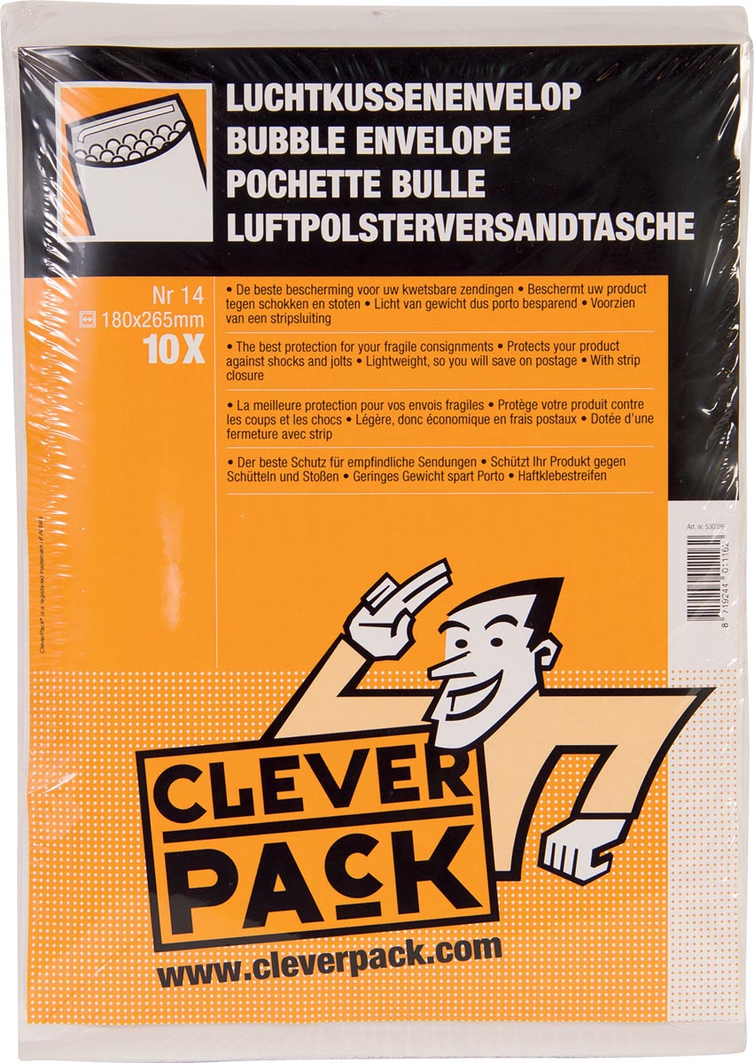 Cleverpack luchtkussenenveloppen, ft 180 x 265 mm, met stripsluiting, wit, pak van 10 stuks Cleverpack luchtkussenenveloppen, ft 180 x 265 mm, met stripsluiting, wit, pak van 10 stuks