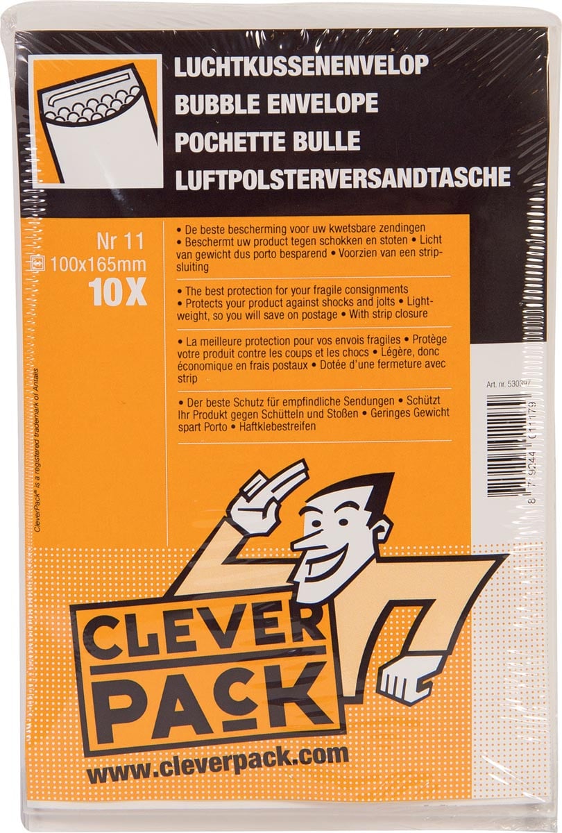 Cleverpack luchtkussenenveloppen, ft 100 x 165 mm, met stripsluiting, wit, pak van 10 stuks