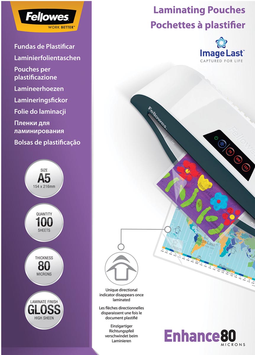 Fellowes lamineerhoes Enhance80 ft A5, 160 micron (2 x 80 micron), pak van 100 stuks afbeelding