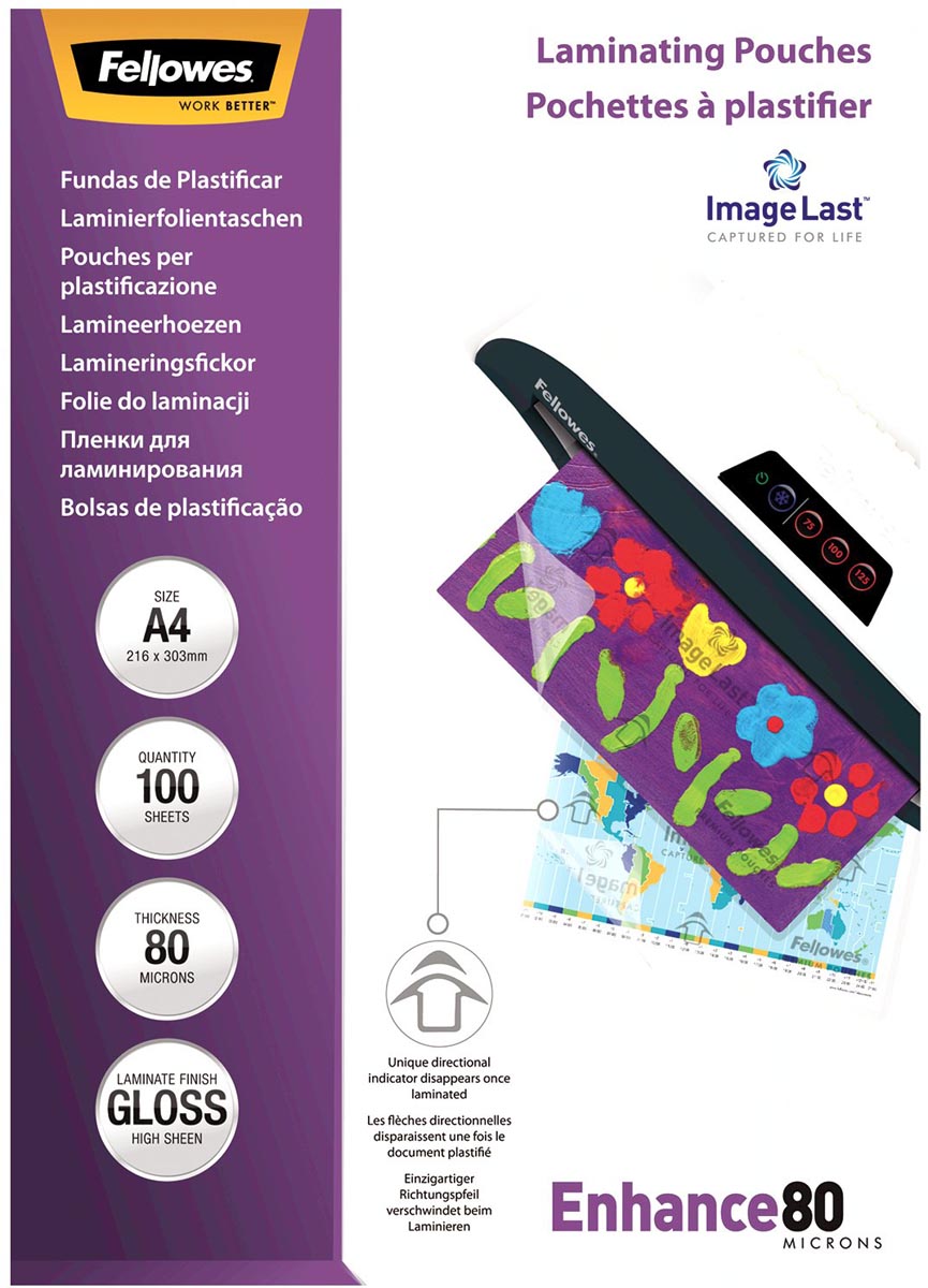 Fellowes lamineerhoes Enhance80 ft A4, 160 micron (2 x 80 micron), pak van 100 stuks afbeelding