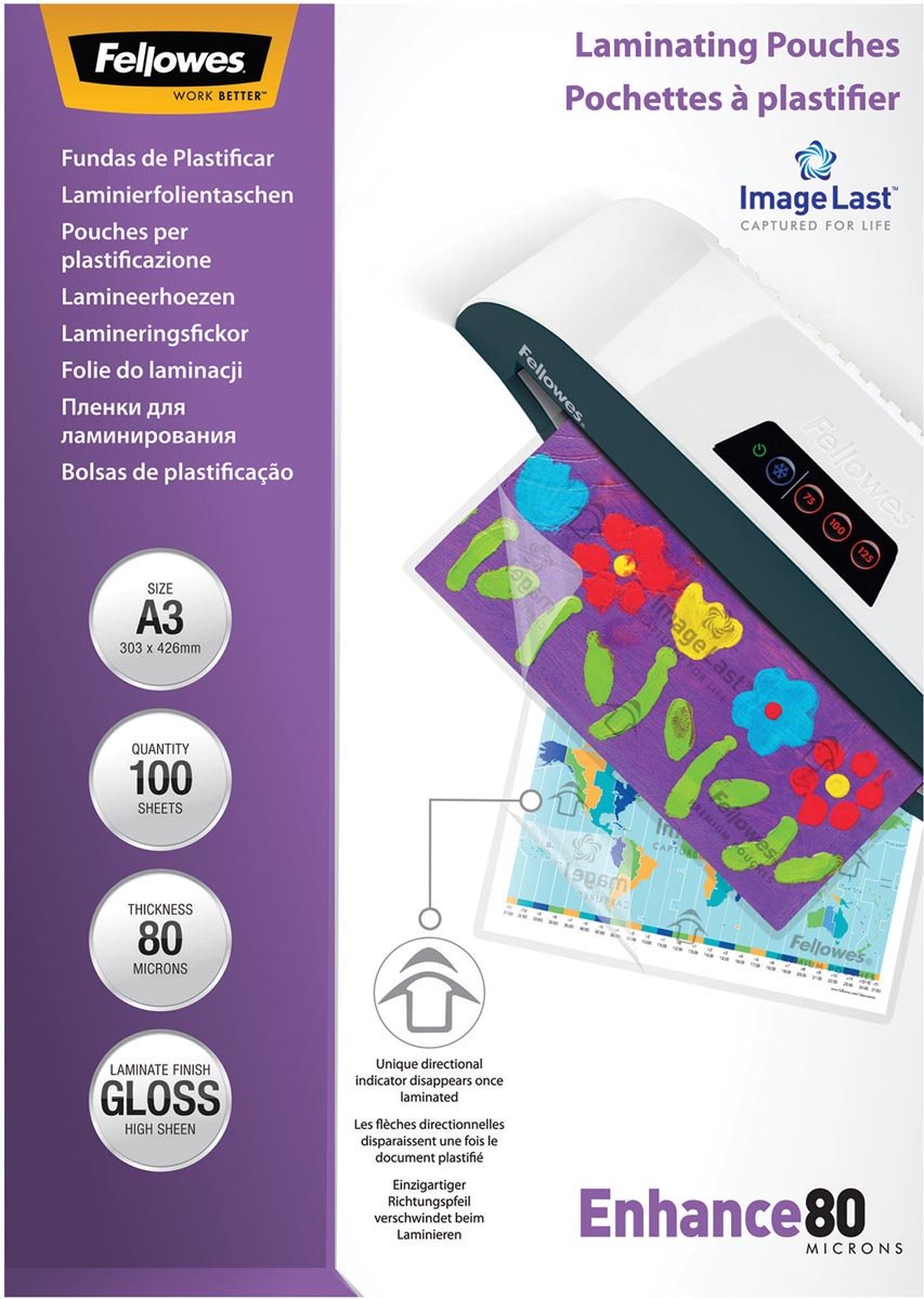 Fellowes lamineerhoes Enhance80 ft A3, 160 micron (2 x 80 micron), pak van 100 stuks afbeelding
