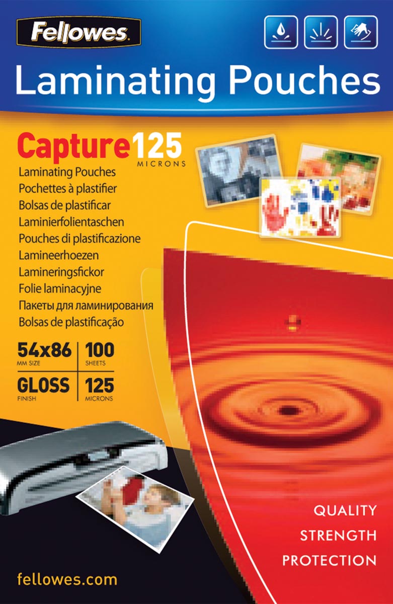 Fellowes lamineerhoes Capture125 ft 54 x 86 mm, 250 micron (2 x 125 micron), pak van 100 stuks