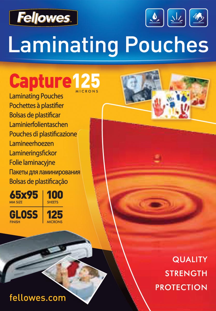 Fellowes lamineerhoes Capture125 ft 65 x 95 mm, 250 micron (2 x 125 micron), pak van 100 stuks