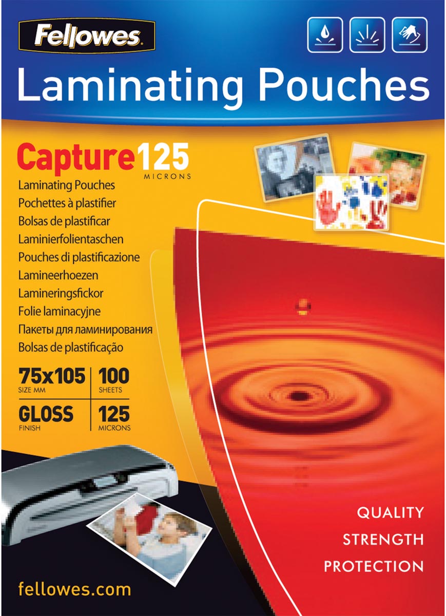 Fellowes lamineerhoes Capture125 ft 75 x 105 mm, 250 micron (2 x 125 micron), pak van 100 stuks