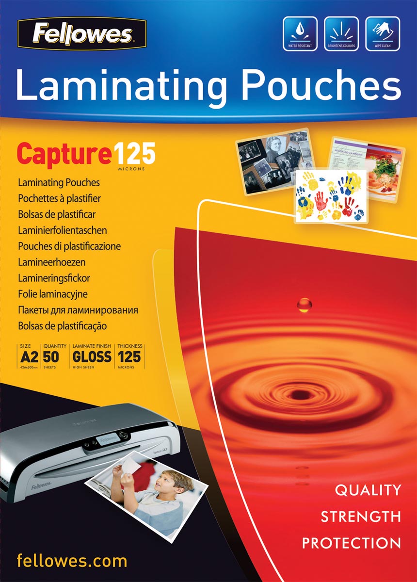 Fellowes lamineerhoes Capture125 ft A2, 250 micron (2 x 125 micron), pak van 50 stuks