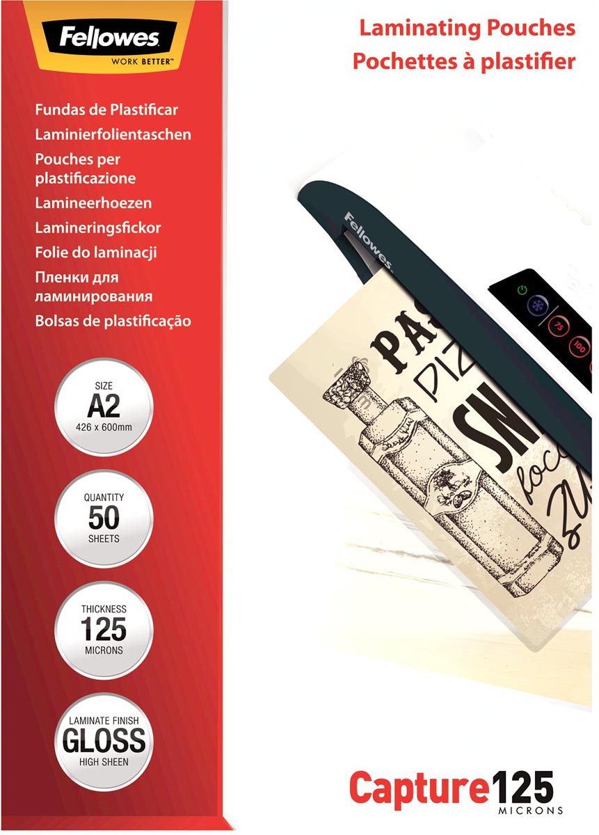 Fellowes lamineerhoes Capture125 ft A2, 250 micron (2 x 125 micron), pak van 50 stuks afbeelding