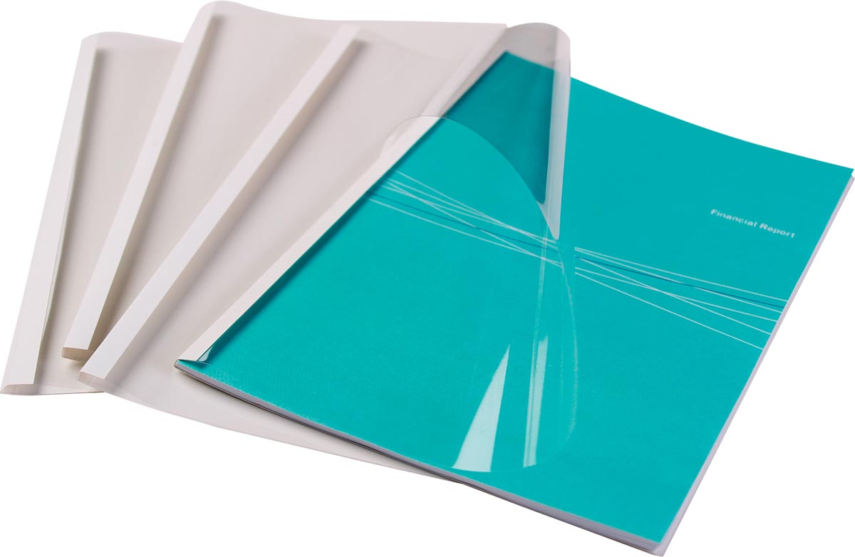 Fellowes thermische omslagen, ft A4, PVC, rug van 3 mm, pak van 100 stuks, glanzend afbeelding