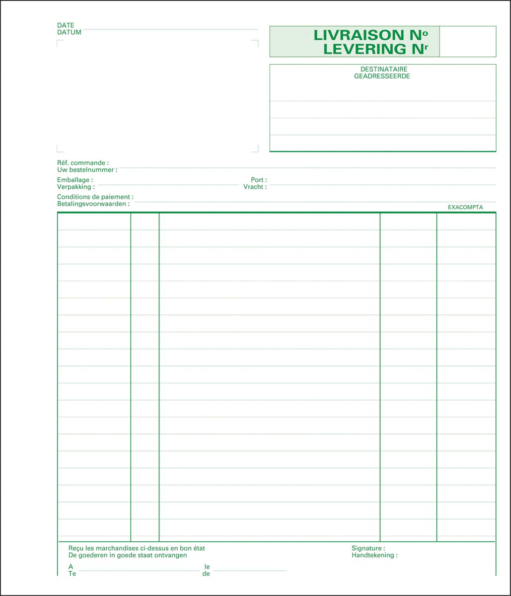 Exacompta leveringen, ft 21 x 18 cm, dupli (50 x 2 vel), tweetalig (NL/FR) afbeelding