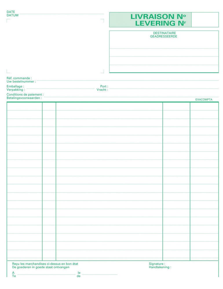 Exacompta leveringen, ft 21 x 18 cm, tripli (50 x 3 vel), tweetalig (NL/FR)