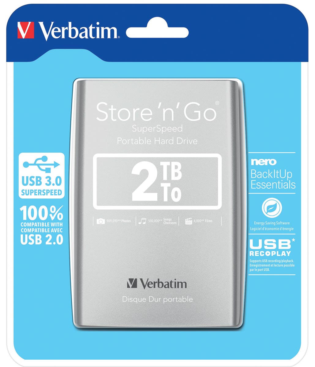 Verbatim harde schijf 3.0 Store 'n' Go, 2 TB, zilver Verbatim harde schijf 3.0 Store 'n' Go, 2 TB, zilver