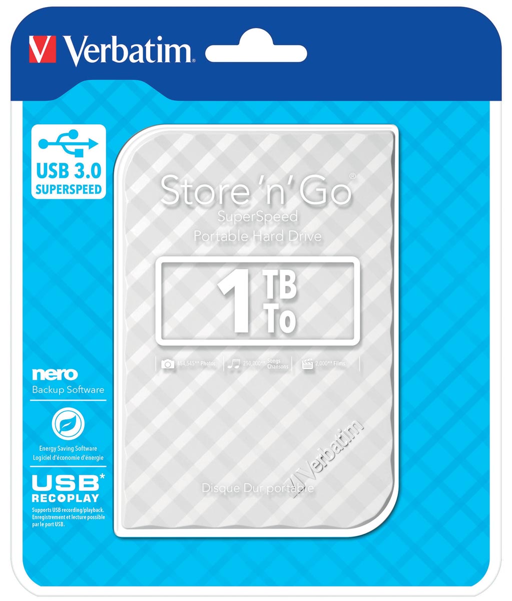 Verbatim harde schijf 3.0 Store 'n' Go, 1 TB, wit