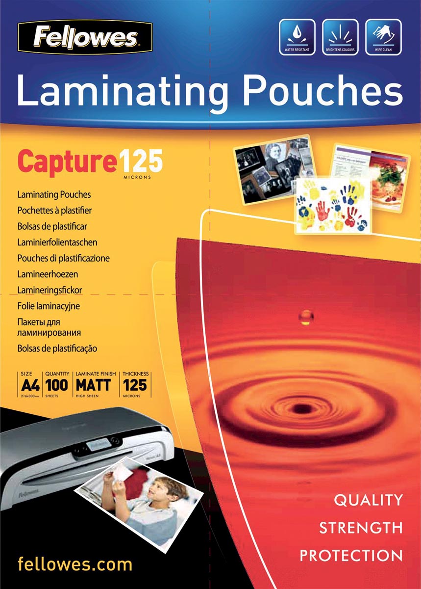 Fellowes lamineerhoes Capture125 ft A4, 250 micron (2 x 125 micron), pak van 100 stuks, mat