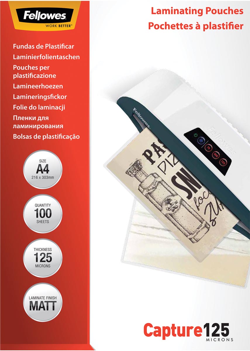 Fellowes lamineerhoes Capture125 ft A4, 250 micron (2 x 125 micron), pak van 100 stuks, mat afbeelding