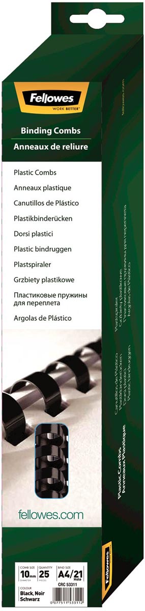 Fellowes bindruggen, pak van 25 stuks, 10 mm, zwart afbeelding