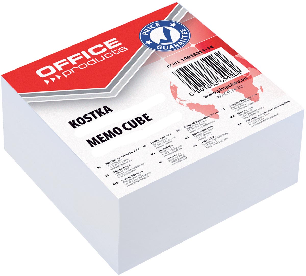 Office Products memokubus, gelijmd, 8,5 x 8,5 x 4 cm, wit