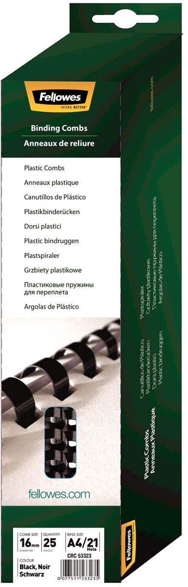 Fellowes bindruggen, pak van 25 stuks, 16 mm, zwart afbeelding