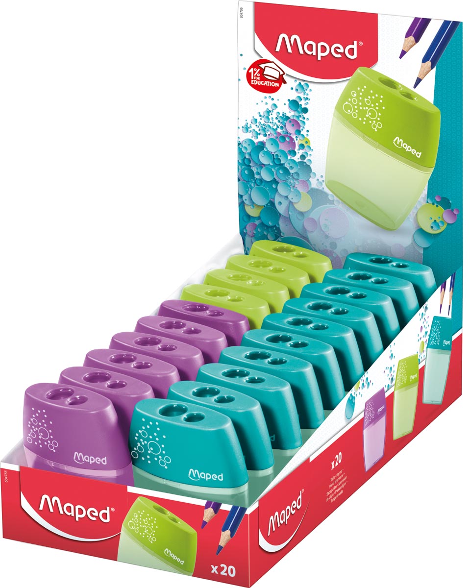 Maped potloodslijper Shaker 2 gaats, geassorteerde kleuren