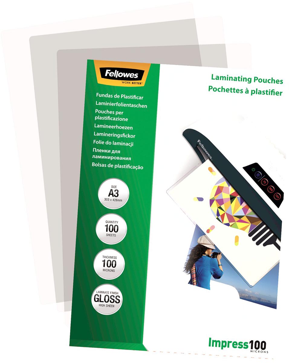 Fellowes lamineerhoes Impress100 ft A5, 200 micron (2 x 100 micron), pak van 100 stuks afbeelding