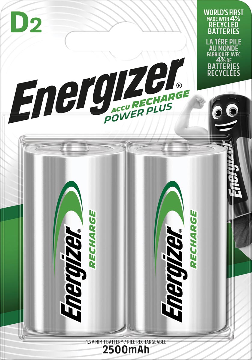 Energizer herlaadbare batterijen Power Plus D, blister van 2 stuks