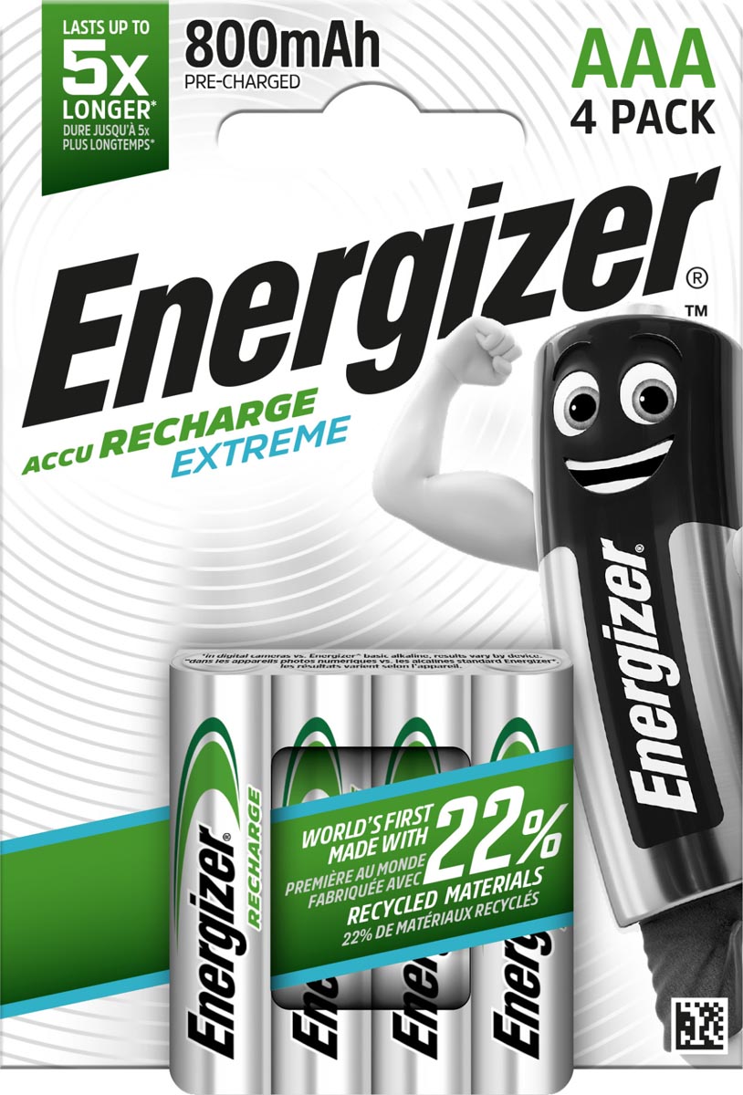 Energizer herlaadbare batterijen Extreme AAA, blister van 4 stuks afbeelding