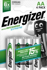 Energizer herlaadbare batterijen Extreme AA, blister van 4 stuks afbeelding