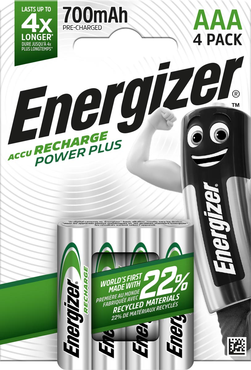 Energizer herlaadbare batterijen Power Plus AAA, blister van 4 stuks afbeelding