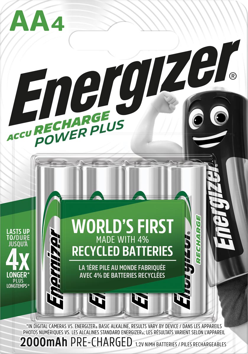 Energizer herlaadbare batterijen Power Plus AA, blister van 4 stuks