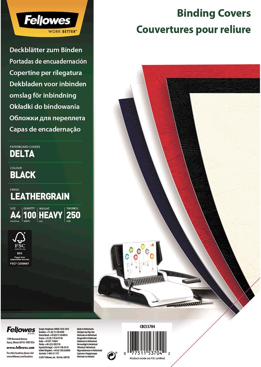 Fellowes omslagen ft A4, 250 micron, pak van 100 stuks, zwart Fellowes omslagen ft A4, 250 micron, pak van 100 stuks, zwart