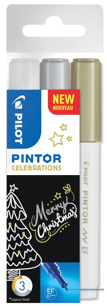 Pilot Pintor Celebrations marker, extra fijn, blister van 3 stuks in geassorteerde kleuren