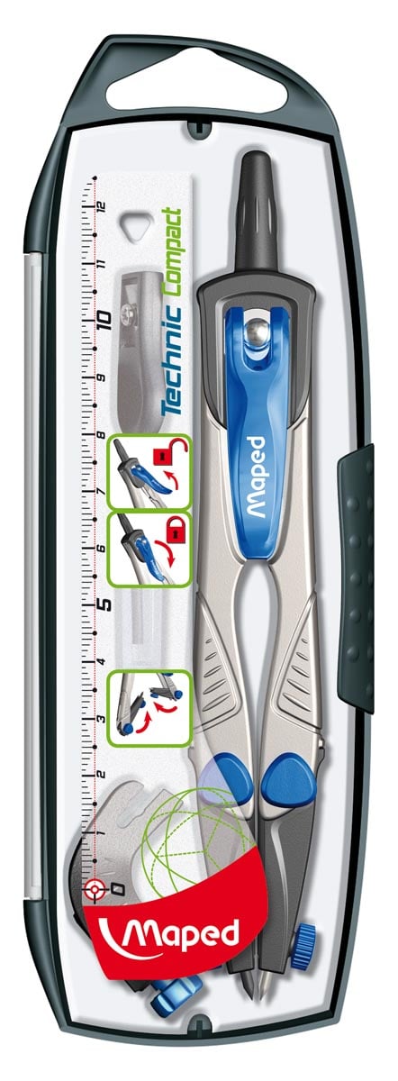 Maped passer Technic Compact 4-delige passerdoos: 1 passer Technic Compact, 1 universeel inzetstuk, 1 ... afbeelding