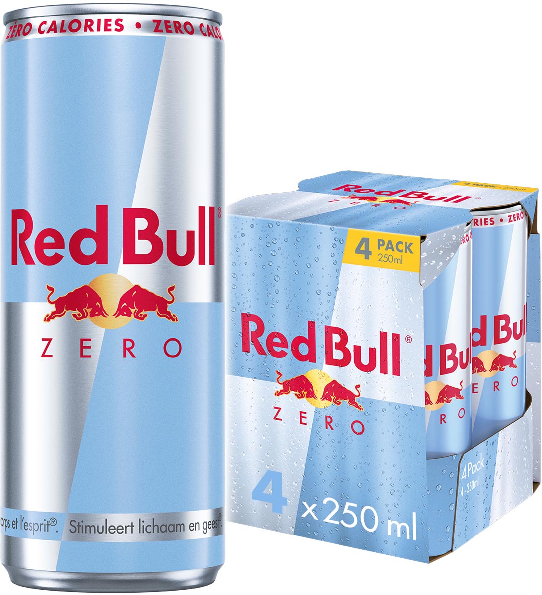 Red Bull energiedrank, zero, blik van 25 cl, pak van 4 stuks afbeelding
