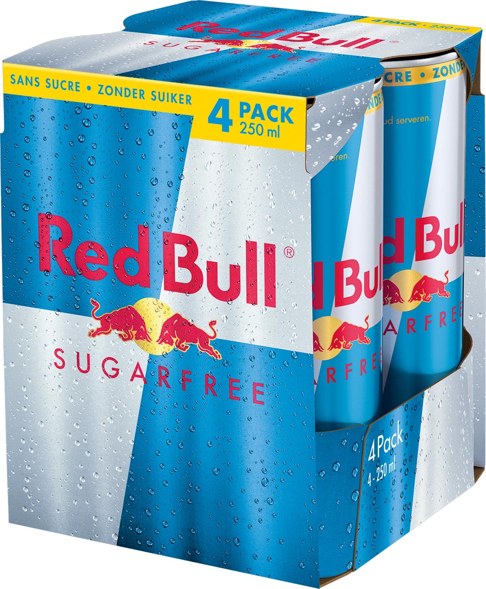 Red Bull energiedrank, sugarfree, blik van 25 cl, pak van 4 stuks afbeelding