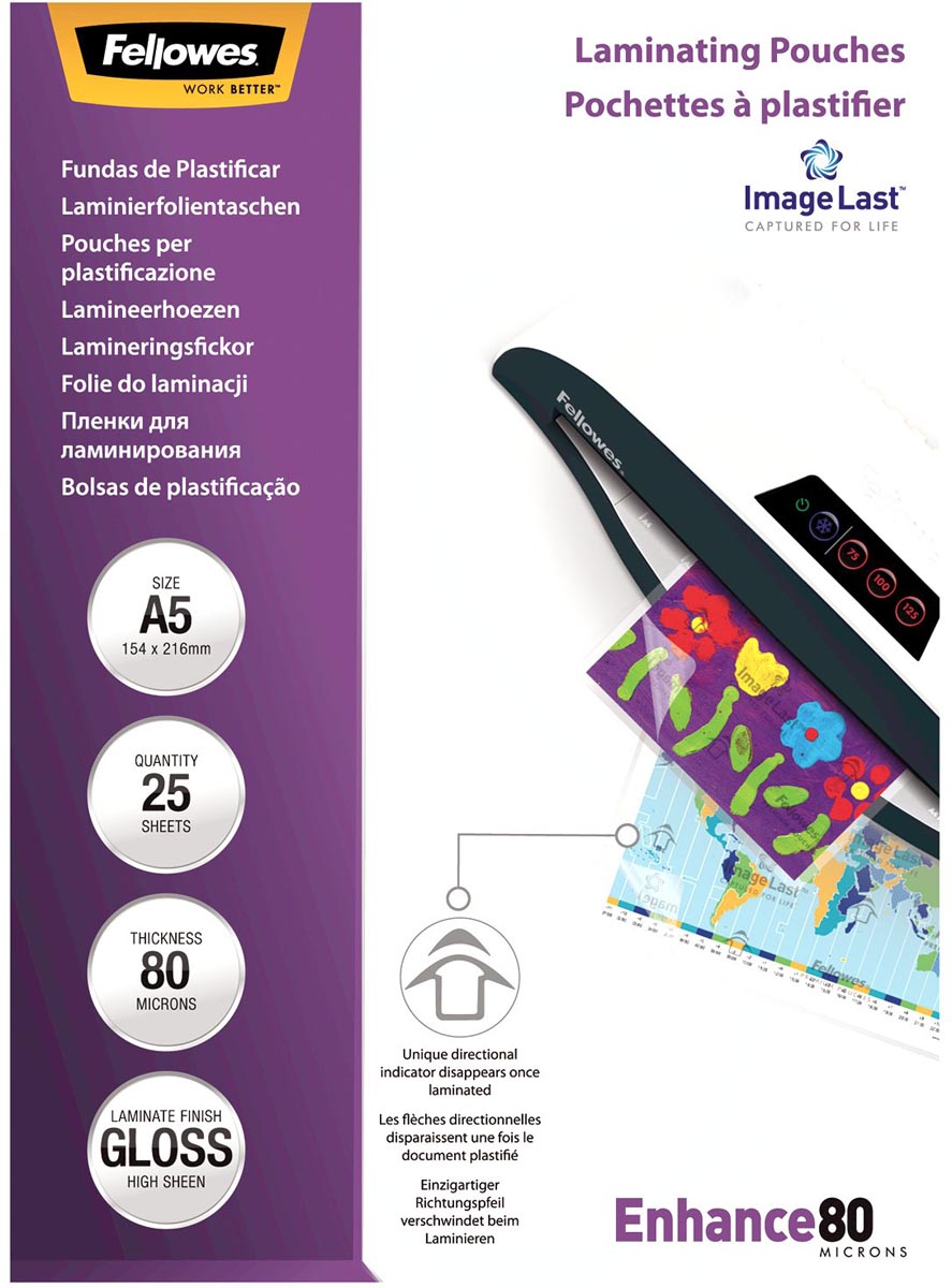 Fellowes lamineerhoes Enhance80 ft 154 x 216 mm, 160 micron (2 x 80 micron), pak van 25 stuks afbeelding